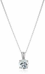 Amazon Essentials Sterling Silver Round Cut Created White Sapphire Birthstone Pendant Necklace (April), 18