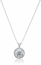 14K Gold 3cttw Swarovski Zirconia Round Halo Pendant with Chain