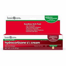 Basic Care Hydrocortisone 1% Anti-Itch Cream Plus 10 Moisturizers, 2 Ounces