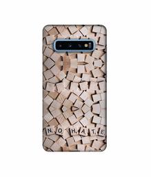 Amazon Brand - Solimo Designer No Hate On Wooden Block 3D Printed Hard Back Case Mobile Cover for Samsung Galaxy S10 Plus