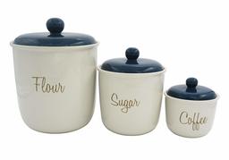 Amazon Brand – Ravenna Home Classic Stoneware 3-Piece Labeled Canister Set - Set of 3, White