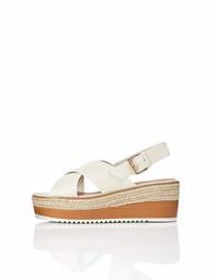 Amazon Brand - find. Women's Crossover Leather Platform Sandal Shoes Off- White), US 8.5