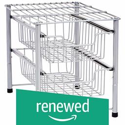 (Renewed) AmazonBasics 2-Tier Sliding Drawers Basket Storage Organizer, Silver