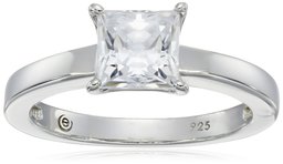 Platinum-plated Sterling Silver Princess-Cut Solitaire Ring made with Swarovski Zirconia (1 cttw), Size 6