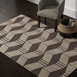 Amazon Brand – Rivet Handcrafted Wool-and-Cotton Rug with Undulating Stripes, 5' x 8', Cream and Taupe