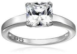 Platinum-Plated Silver Cushion-Cut Solitaire Ring made with Swarovski Zirconia, Size 5