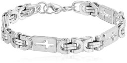 Men's Stainless Steel Flat Byzantine and Cross Link Bracelet, 8.5