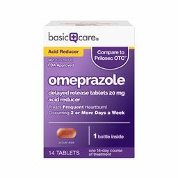 Basic Care Omeprazole Delayed Release Tablets 20 mg, Acid Reducer, 14 Count