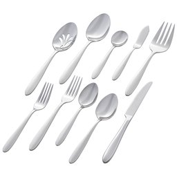 Stone & Beam Traditional Stainless Steel Flatware Set Silverware, Service for 8, 45-Piece, Silver with Round Trim