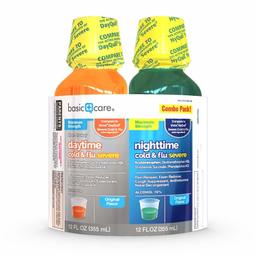 Basic Care Daytime Severe and Nighttime Severe Cold & Flu Relief Combo Pack; Cold and Flu Medicine For Sore Throat, Fever and Cough, 24 Fluid Ounces