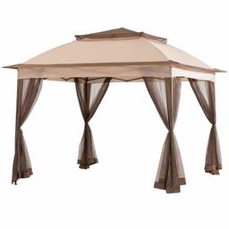 AmazonBasics Outdoor Patio Garden Pop Up Gazebo with Mosquito Net - Beige and Khaki