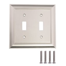 AmazonBasics Double Toggle Light Switch Wall Plate, Satin Nickel, Set of 2