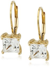 Platinum or Gold-Plated Sterling Silver Swarovski Zirconia Princess-Cut Leverback Earrings