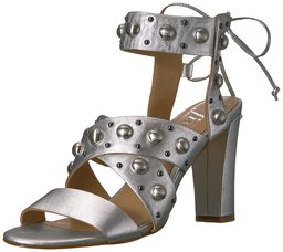 Amazon Brand - The Fix Women's Dawson Stud Heel Dress Sandal,Matte Silver/Metallic,6 B US