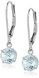 Sterling Silver Round Checkerboard Cut Aquamarine Leverback Earrings (6mm)