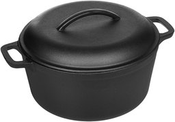 AmazonBasics Pre-Seasoned Cast Iron Dutch Oven Pot with Lid and Dual Handles, 5-Quart