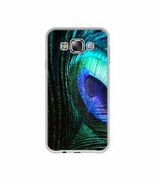 Amazon Brand - Solimo Designer Peacock Feather UV Printed Soft Back Case Mobile Cover for Samsung Galaxy E5