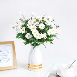 UMI. Essentials Artificial Small Daisy Mini 2pcs Fake Plastic Flowers Wedding Bouquets Decoration Home Table Bus Kitchen Office Garden Indoor Outdoor Greenery Plants (White)