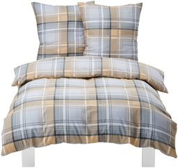 AmazonBasics Lightweight Flannel Duvet Set, Grey Check, 140 x 200 cm And 2 Pillowcases of 65 x 65