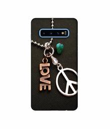 Amazon Brand - Solimo Designer Love and Peace 3D Printed Hard Back Case Mobile Cover for Samsung Galaxy S10 Plus