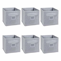 Amazon Brand - Solimo Fabric Storage Box, Small, Set of 6, Dark Grey