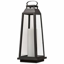 Amazon Brand – Stone & Beam Modern Traditional Decorative Metal and Glass Table Lantern with LED Candle Light - 9 x 9 x 25 Inches, Black, For Indoor Outdoor Use