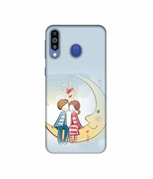 Amazon Brand - Solimo Designer Couple Sitting On Moon 3D Printed Hard Back Case Mobile Cover for Samsung Galaxy M21