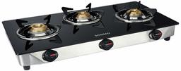 Amazon Brand - Solimo 3 Burner Gas Stove (Glass Top, ISI Certified)