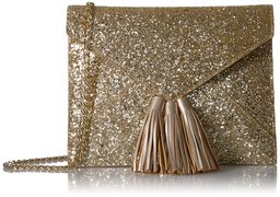 Amazon Brand The Fix Izzi Glitter - Embrague con cadena cruzada, color dorado