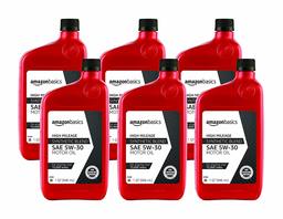 AmazonBasics High Mileage Motor Oil, Synthetic Blend, 5W-30, 1 Quart, 6 Pack