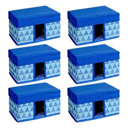 Amazon Brand - Solimo Printed Fabric Rectangular Storage Box, Small, Set of 6, Medical Blue