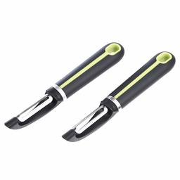 AmazonBasics 2-Piece Peeler Set, Soft Grip Handle, Grey and Green (Renewed)