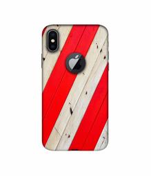 Amazon Brand - Solimo Designer Red and Cream Color Wood 3D Printed Hard Back Case Mobile Cover for Apple iPhone X (Logo Cut)