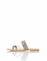 find. Women's Flat Toe Thong Weave Leather Sandal, Beige (Taupe/Python), 5 UK