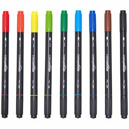 AmazonBasics Dual-Tip Calligraphy Brush Pens - 9 Primary Colors