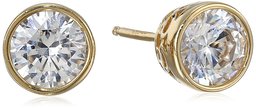 Yellow Gold Plated Sterling Silver Bezel Stud Earrings set with Swarovski Zirconia (2 cttw)