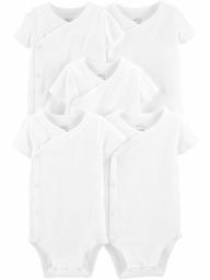 Simple Joys by Carter's 5-Pack Short Sleeve Side Snap Bodysuit Shirt, White, US NB (UK 0–3M)