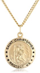 Amazon CollectionAmazon Collection 14k Gold-Filled Medium Round Saint Christopher Pendant Necklace with Stainless Steel Chain, 20