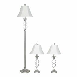 Amazon Brand – Ravenna Home Iron Wave Table and Floor Lamp Set with LED Light Bulbs, Set of 3, Silver