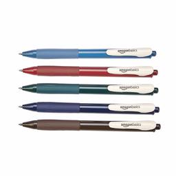 AmazonBasics Gel Pens with Clip - Vintage Colors, Medium Point, 5 count