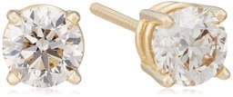 AGS Certified 14k Yellow Gold Screw Back Diamond Stud Earrings (1.0 ct J-K Color, I1-I2 Clarity) ERB100BSNW+Y