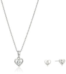 Girls' Petite Sterling Silver Birthstone Open Heart Stud Earrings and 16