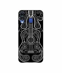 Amazon Brand - Solimo Designer White Gitar On Black 3D Printed Hard Back Case Mobile Cover for Samsung Galaxy M21