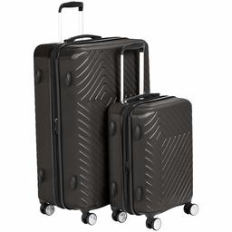 AmazonBasics 2 Piece Geometric Hard Shell Expandable Luggage Spinner Suitcase Set - Black