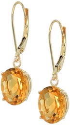 14K Gold Oval Gemstone Dangle Leverback Earrings