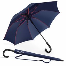 Eono Umbrella, Men's, Women's, One-Touch Umbrella, Durable, Water Repellent, Wind Resistant, Teflon Treatment, 210T High Strength Fiberglass, Lightweight, Large, 51.2 inches (130 cm), Rainy Season, Rain or Shine, Storage Pouch Included - bule