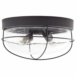 Stone & Beam Industrial Cage Flush Mount Exterior Ceiling Fixture With 2 Light Bulbs - 4.75 x 5.5 x 11 Inches, Oil-Rubbed Bronze (Renewed)