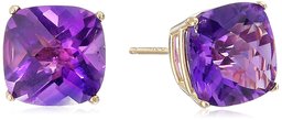 14k Yellow Gold Cushion-Cut Checkerboard Amethyst Stud Earrings (8mm)