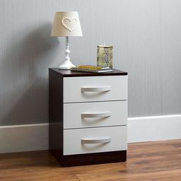 Amazon Brand - Movian High Gloss 3 Drawer Bedside Cabinet, White and Walnut, 56 x 40 x 36 cm