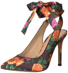 Amazon Brand - The Fix Women's Jillian Sling Back Pointed Toe Lace-up Pump, Black Poppy Floral Print Satin, 6 B US